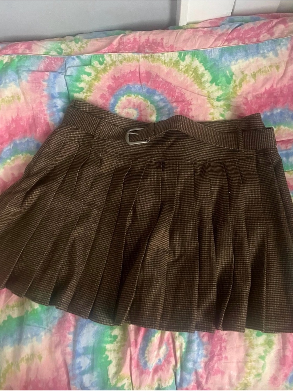 Cider Brown Pleated Mini Skirt with Belt! Curvy plus size Y2K
